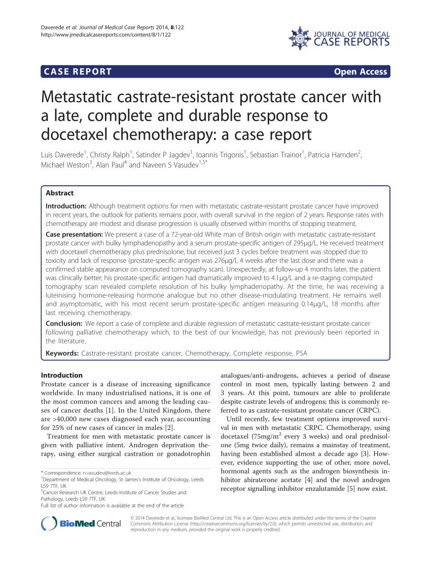 PDF Metastatic Castrate Resistant Prostate Cancer With A Late Complete And Durable Response