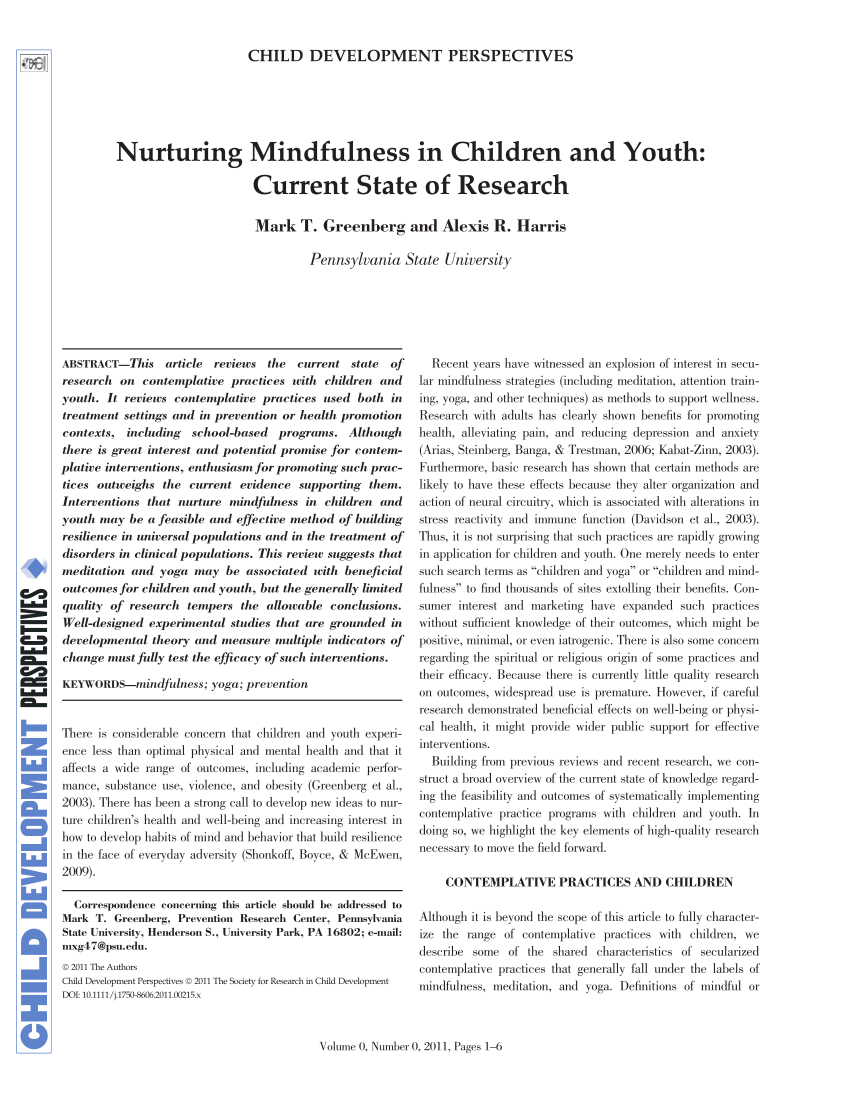 Pdf Nurturing Mindfulness In Children And Youth Current State Of Research