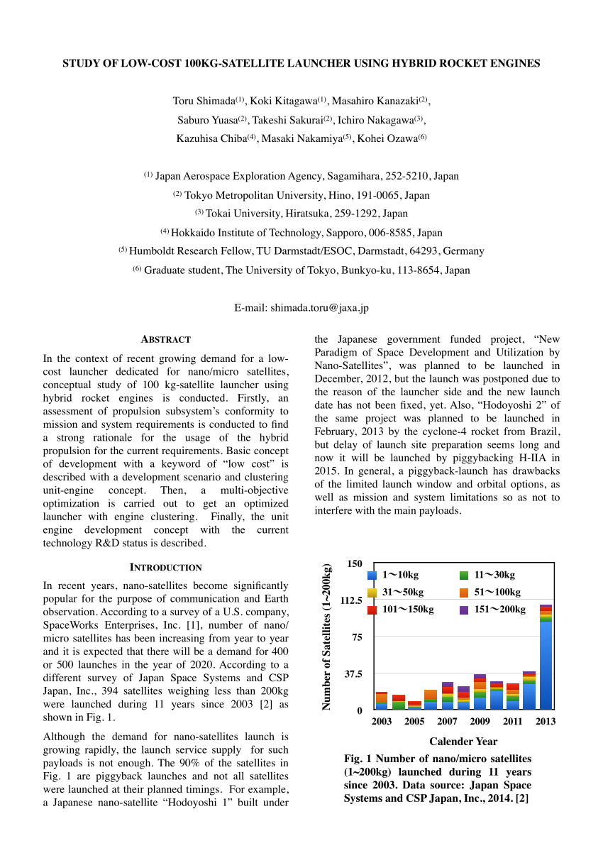 Pdf Study Of Low Cost 100kg Satellite Launcher Using Hybrid Rocket Engines