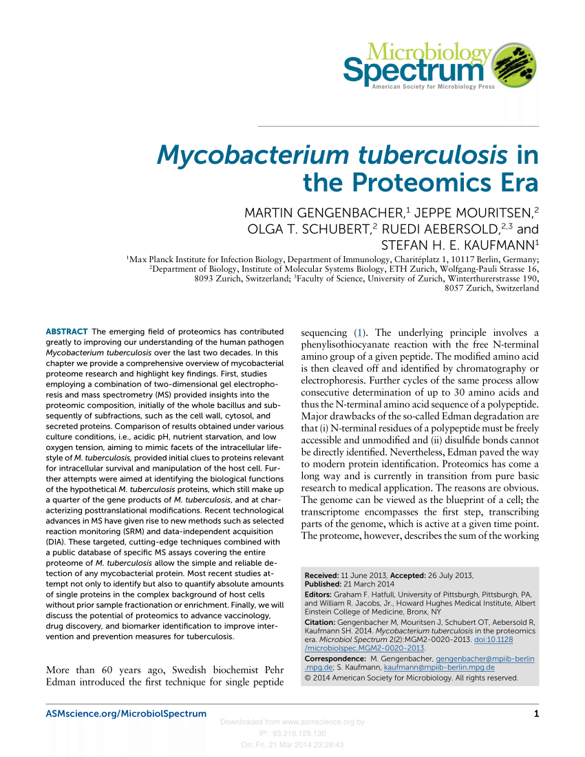 (PDF) Mycobacterium tuberculosis in the Proteomics Era