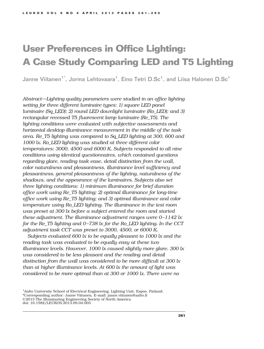 Pdf User Preferences In Office Lighting A Case Study Comparing