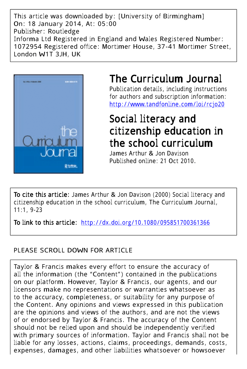 pdf  social literacy and citizenship education in the school curriculum