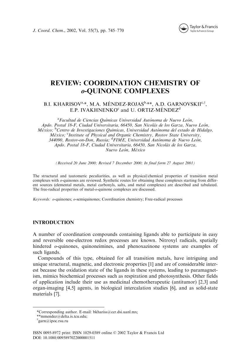 research paper on coordination chemistry pdf