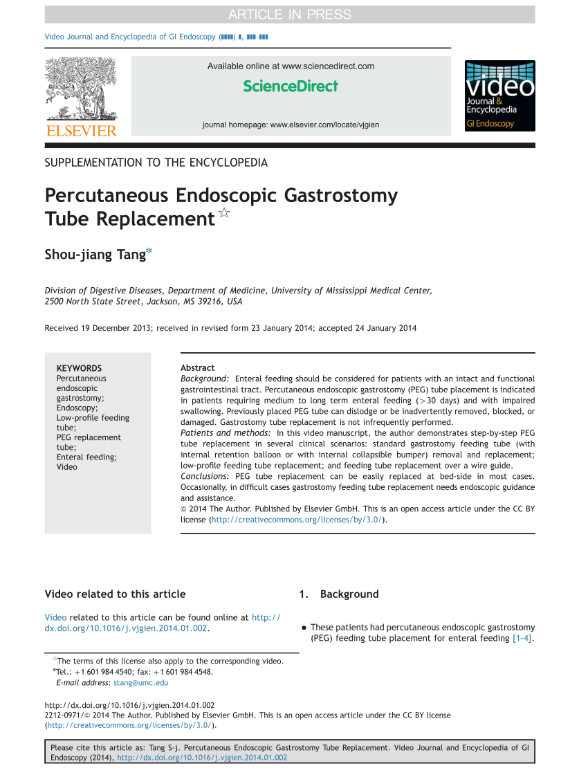 (PDF) Percutaneous Endoscopic Gastrostomy Tube Replacement