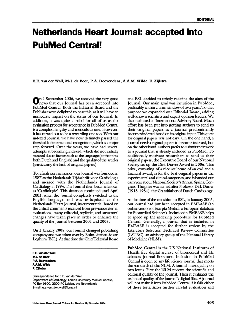 Pdf Netherlands Heart Journal Accepted Into Pubmed Central