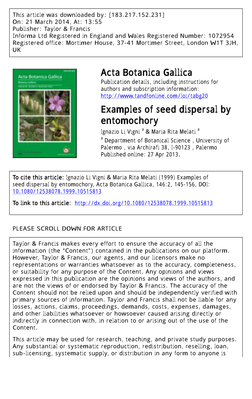 Pdf Examples Of Seed Dispersal By Entomochory