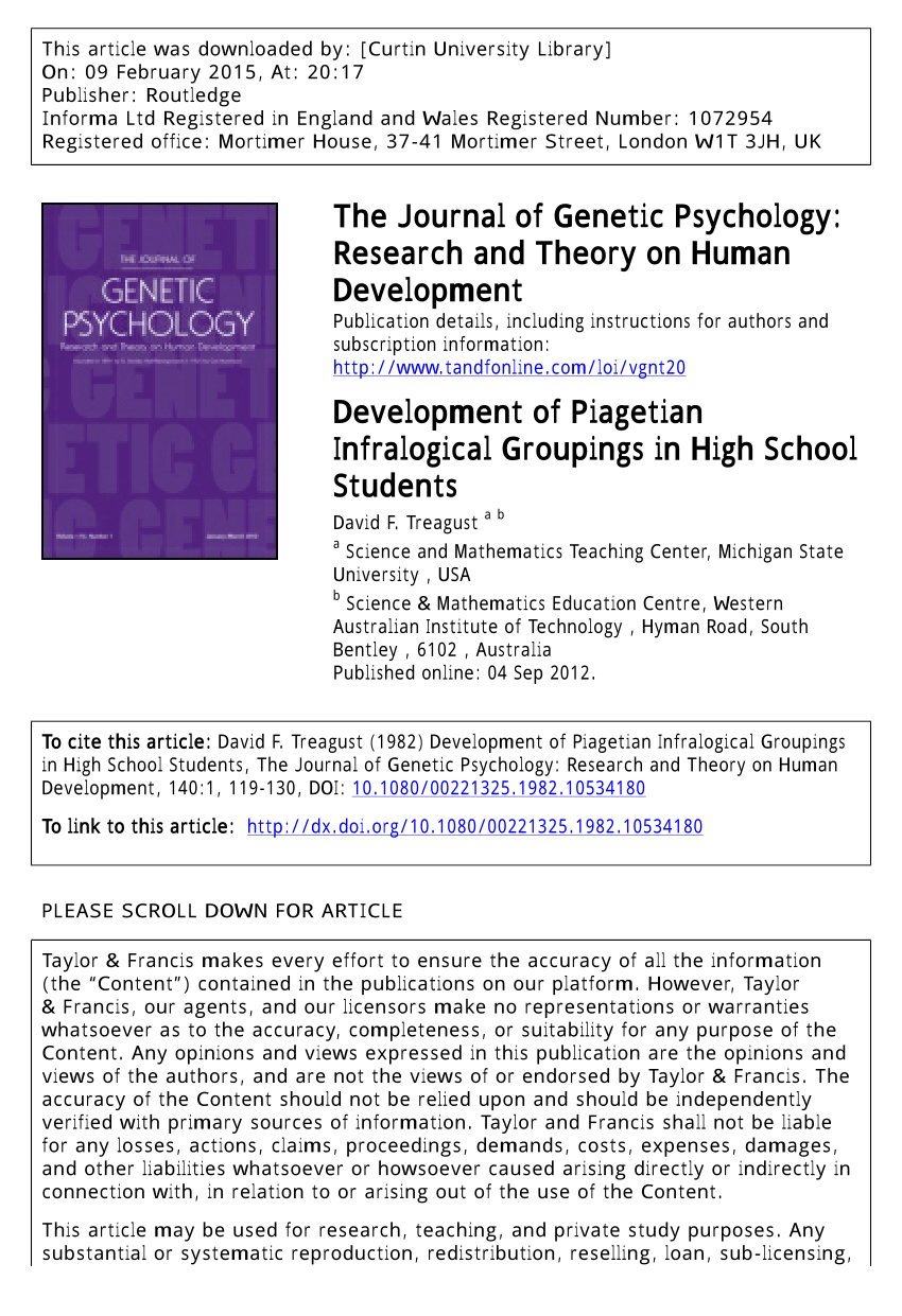 PDF Development of Piagetian Infralogical Groupings in High