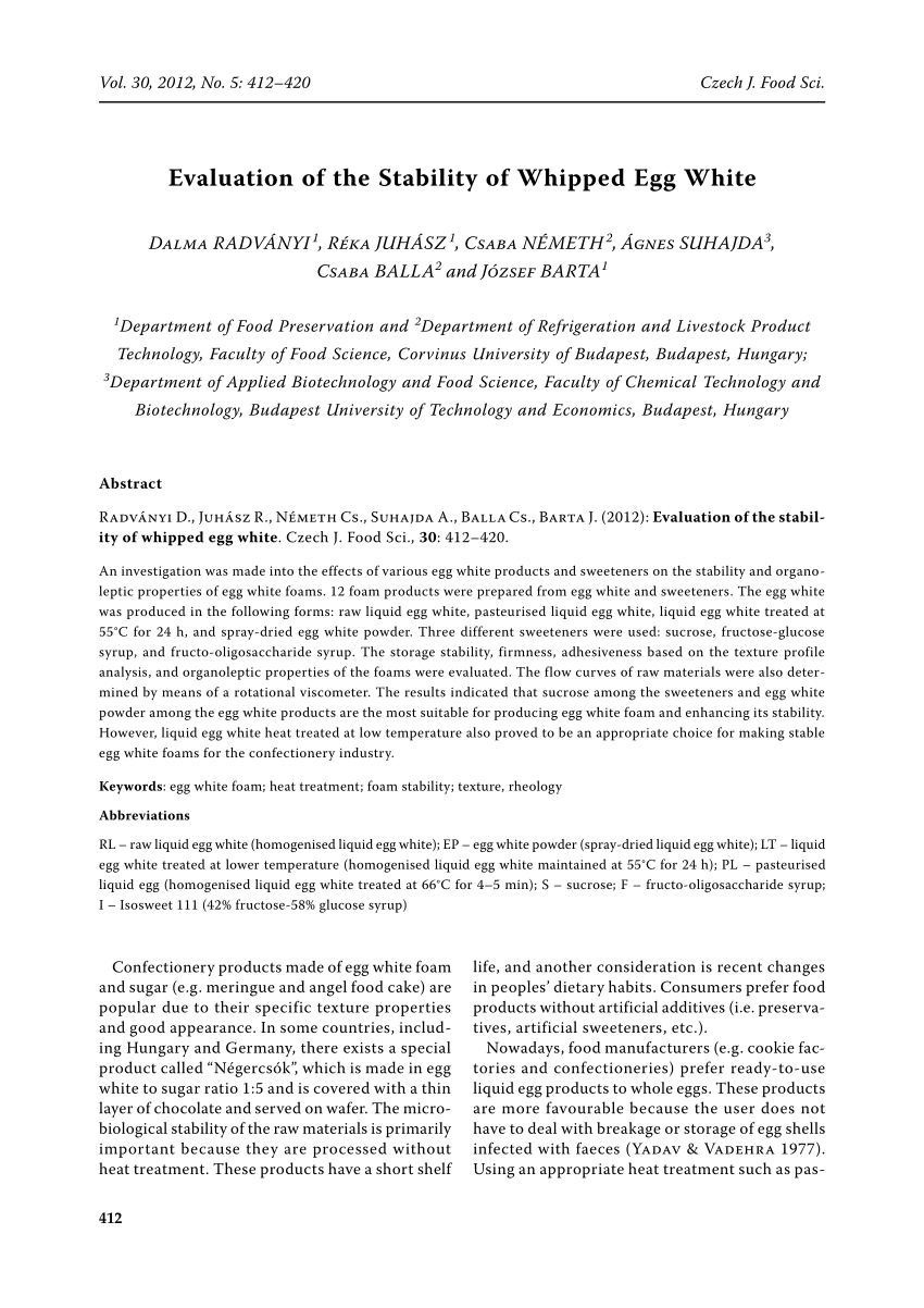 Pdf Evaluation Of The Stability Of Whipped Egg White