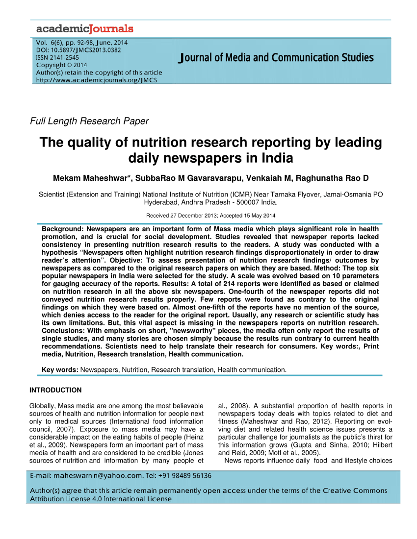 food and nutrition research paper pdf