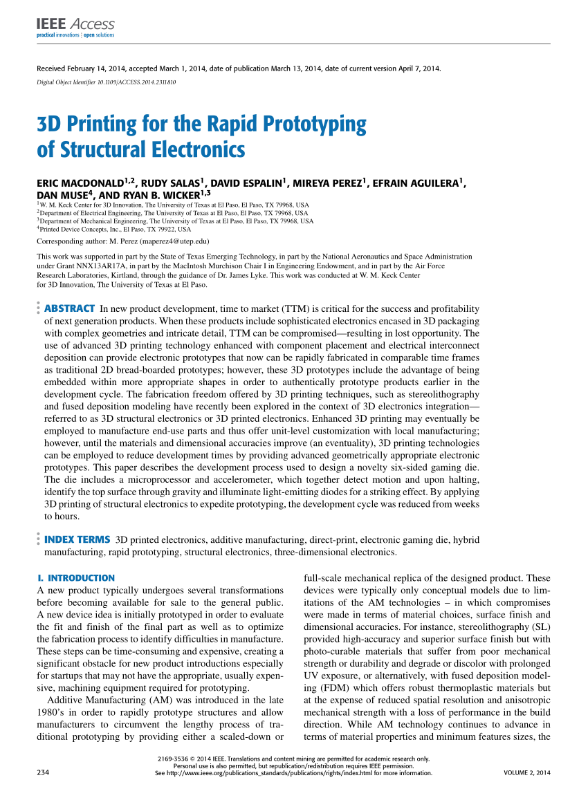 PDF] 3D Printing for the Rapid Prototyping of Structural Electronics -  Semantic Scholar