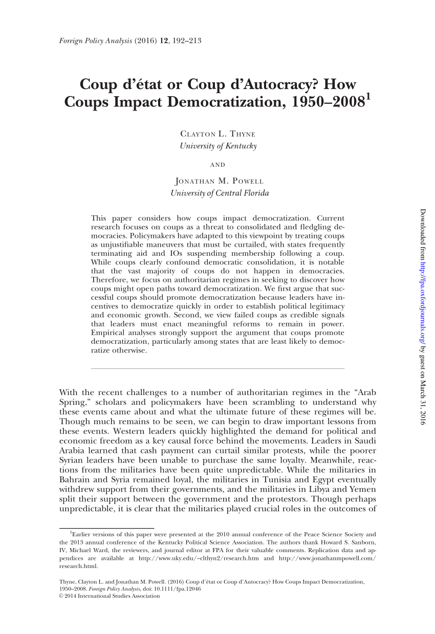 Pdf Coup D Etat Or Coup D Autocracy How Coups Impact Democratization 1950 2008