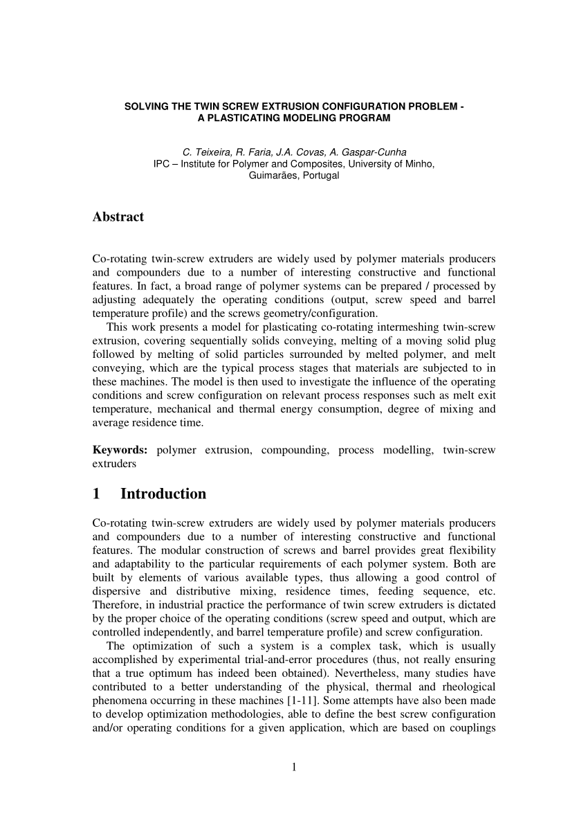 PDF) Solving The Twin Screw Extrusion Configuration Problem: A.