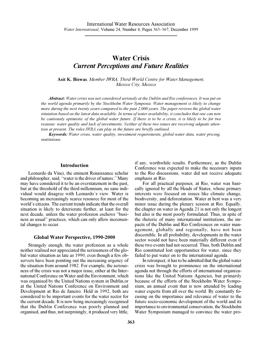 water crisis research paper outline