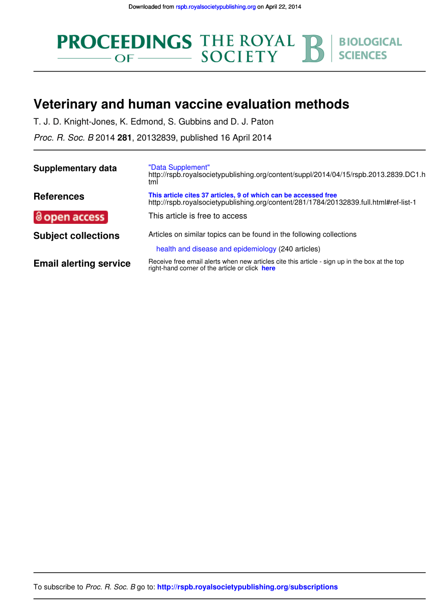 (PDF) Veterinary and human vaccine evaluation methods