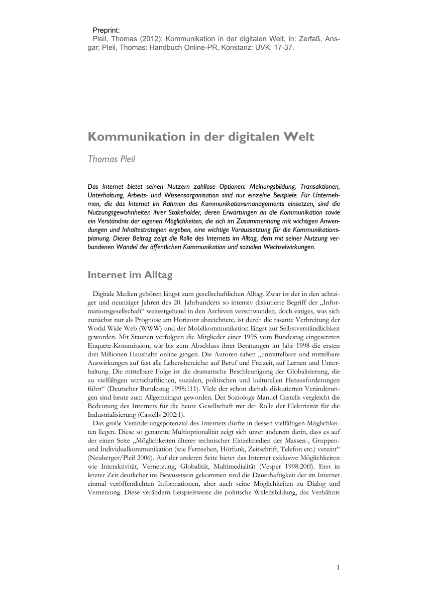 (PDF) Kommunikation in der digitalen Welt