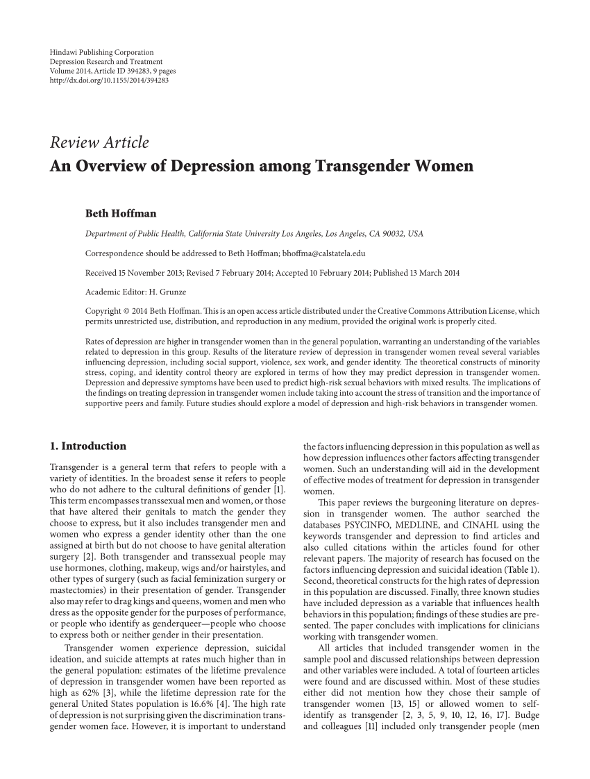 PDF) An Overview of Depression among Transgender Women