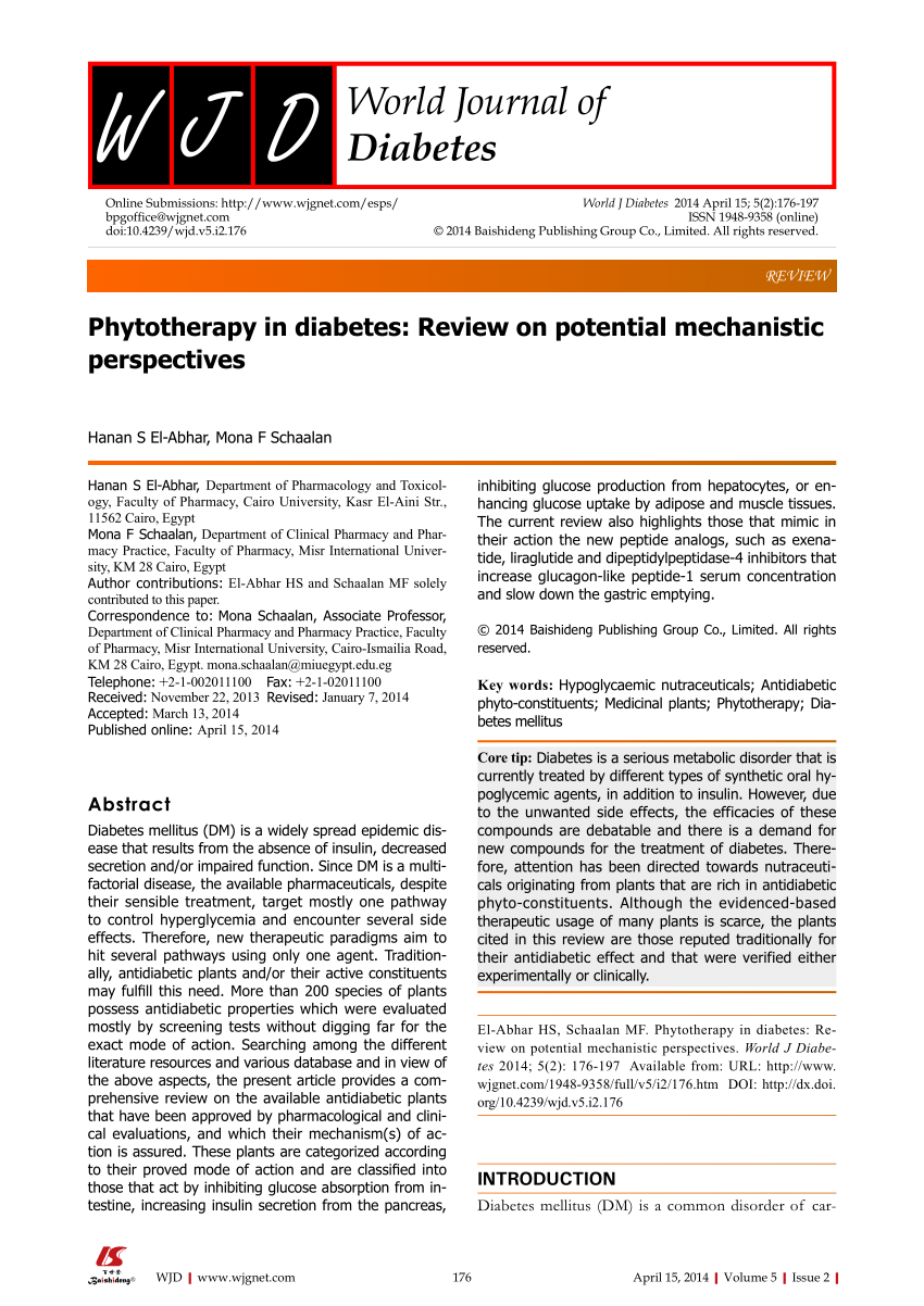 PDF) Phytotherapy in diabetes: Review on potential mechanistic perspectives