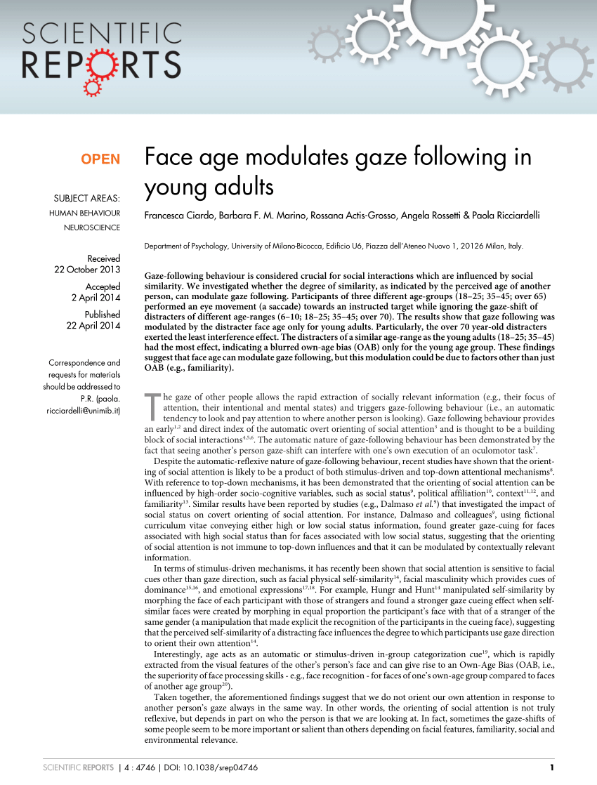 PDF) Face age modulates gaze following in young adults