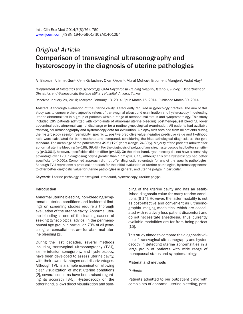 Pdf Comparison Of Transvaginal Ultrasonography And Hysteroscopy In