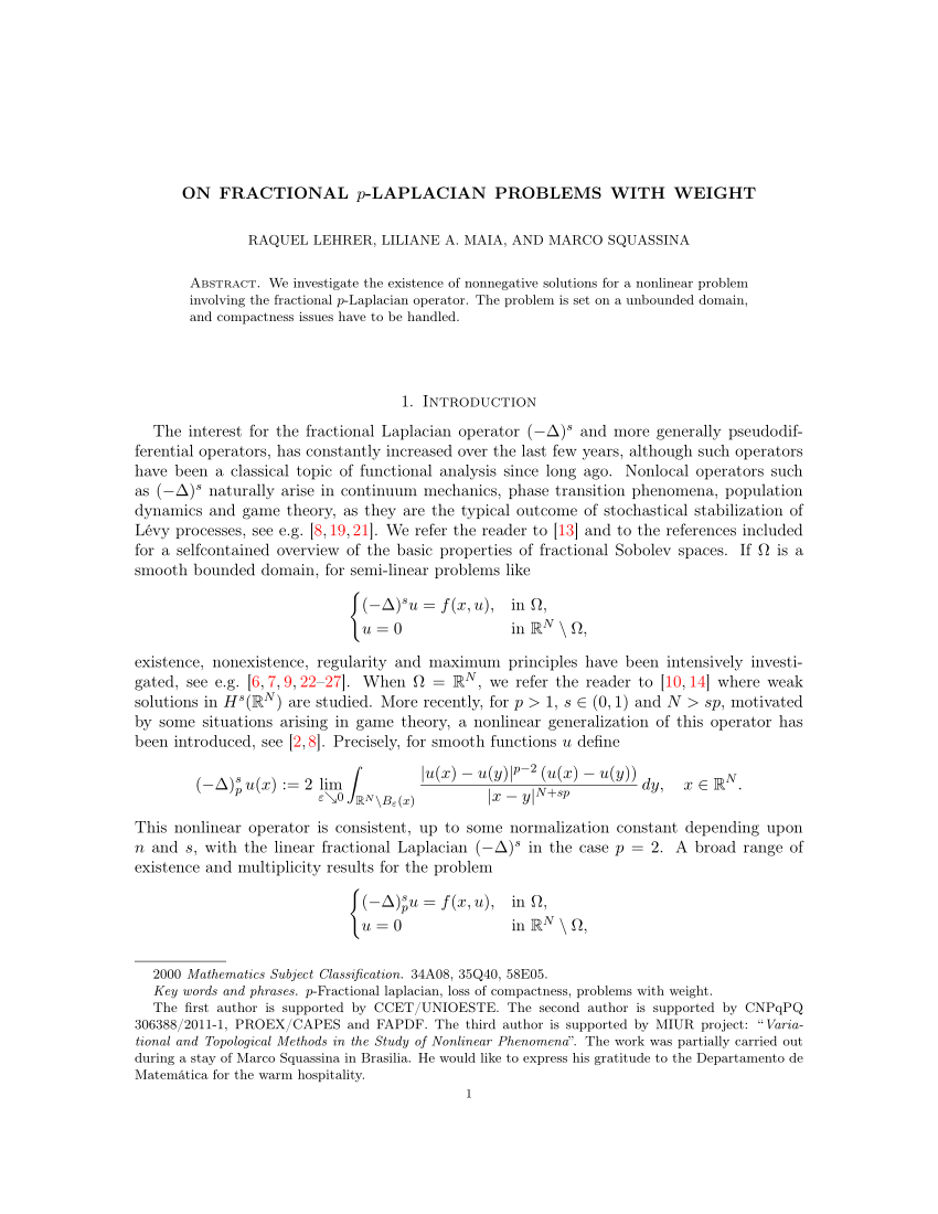 Pdf On Fractional P Laplacian Problems With Weight