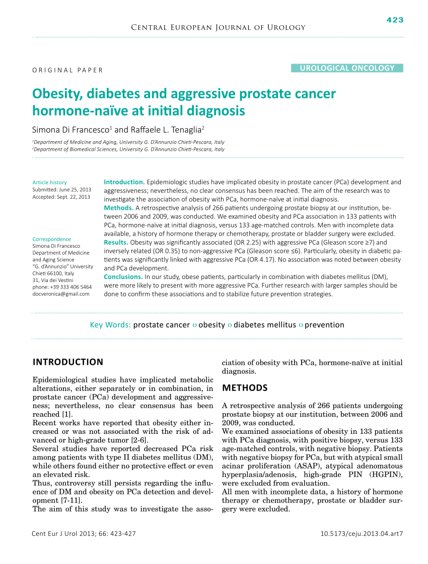 Pdf Obesity Diabetes And Aggressive Prostate Cancer Hormone Naïve At Initial Diagnosis 