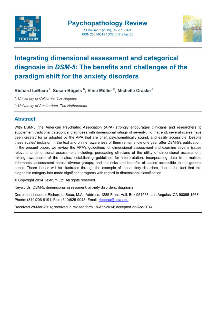 PDF) Integrating dimensional assessment and categorical diagnosis ...