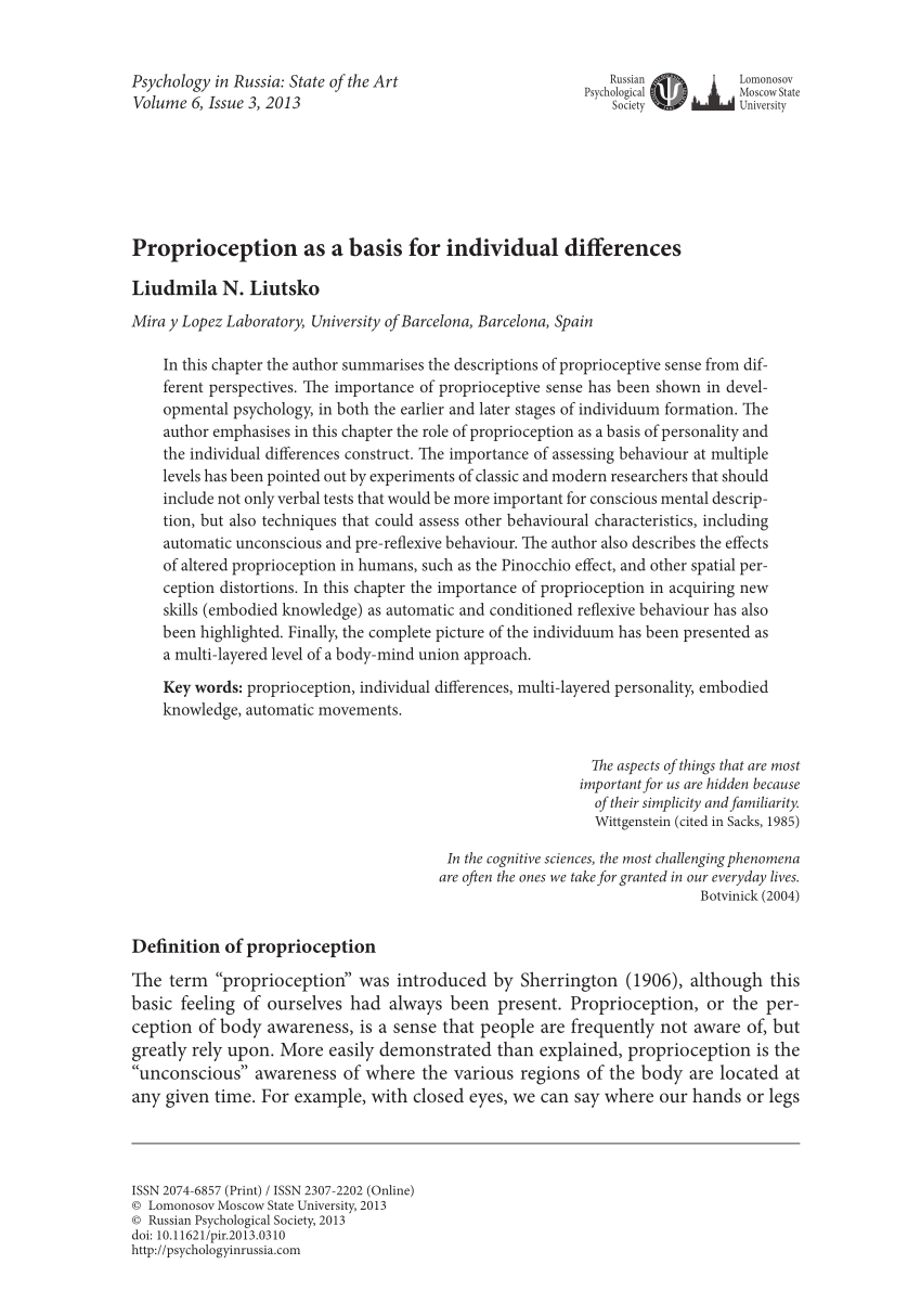 pdf proprioception as a basis for individual differences