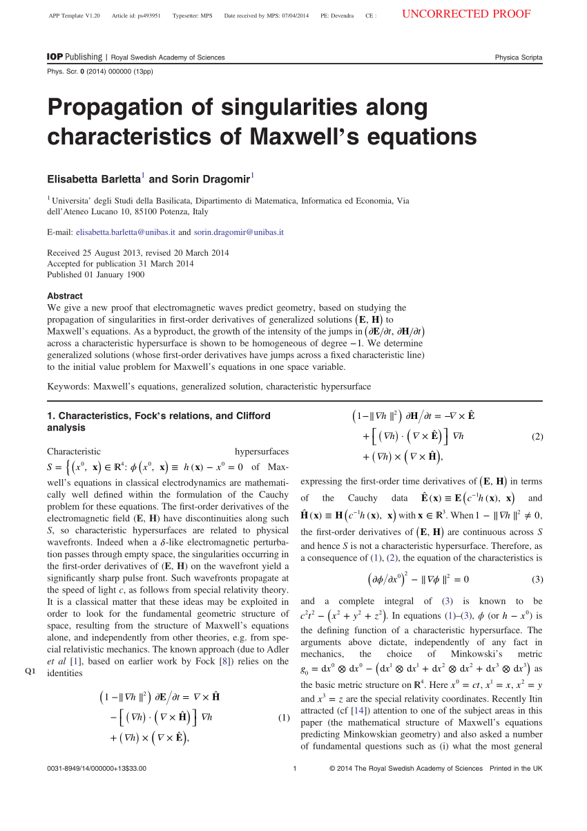 Pdf Propagation Of Singularities Along Characteristics Of Maxwell S Equations