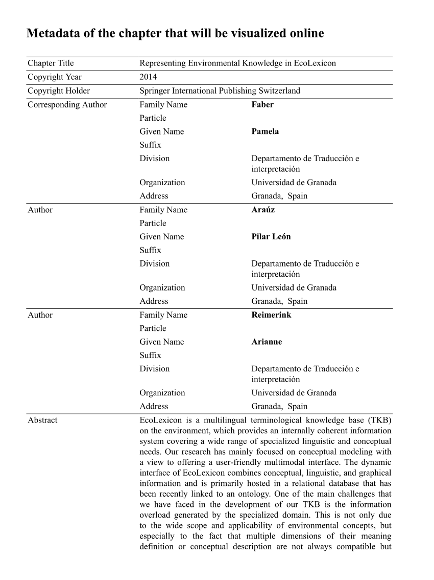 Pdf Representing Environmental Knowledge In Ecolexicon