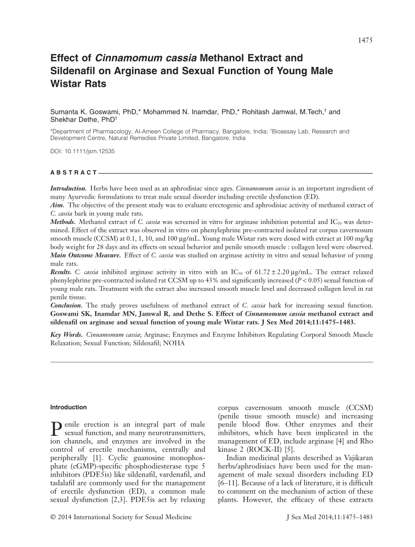 PDF Effect of Cinnamomum cassia Methanol Extract and Sildenafil