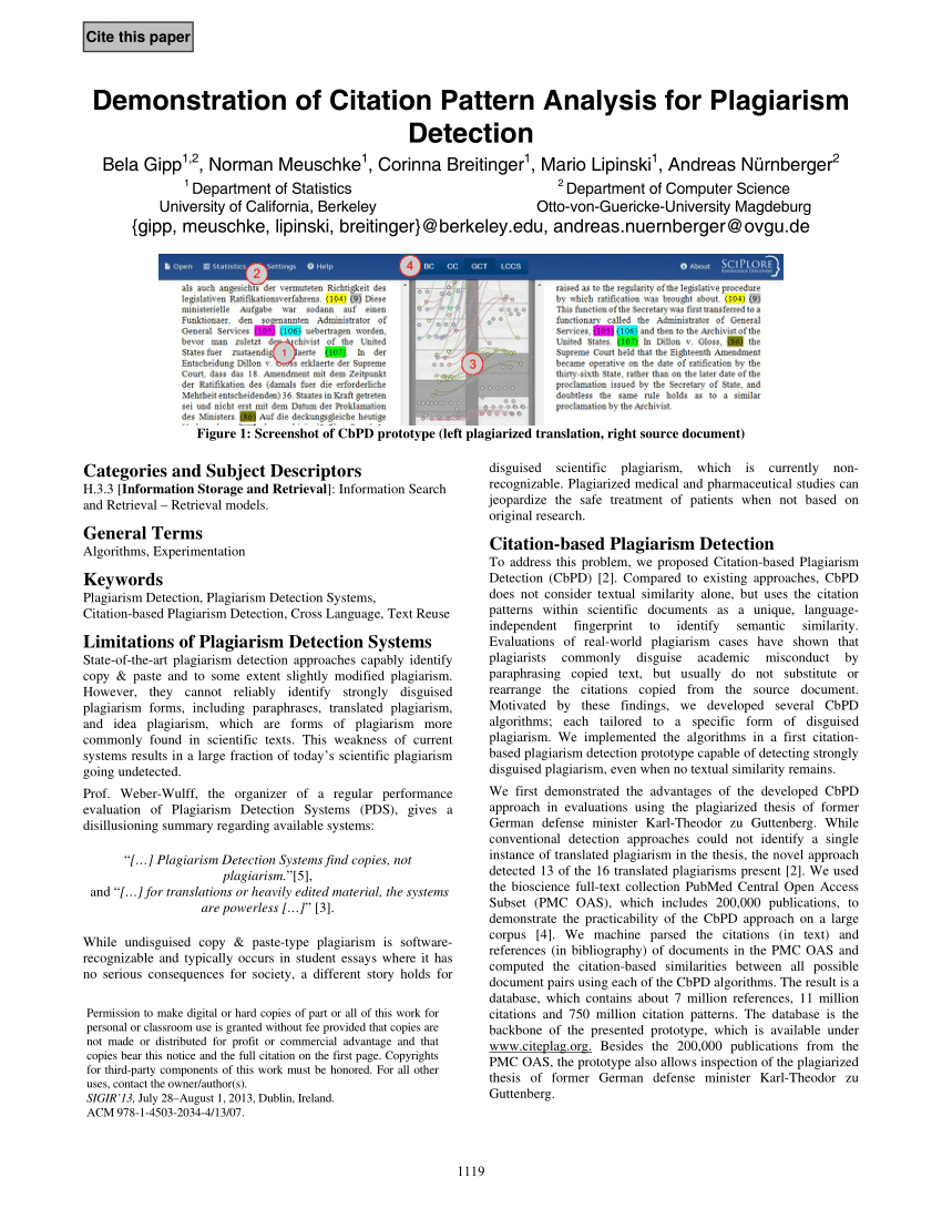 Pdf Demonstration Of Citation Pattern Analysis For Plagiarism Detection