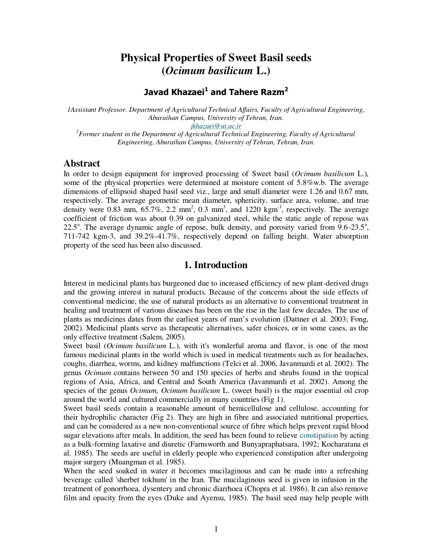 PDF Physical properties of sweet basil seeds