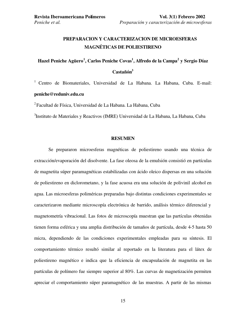 (PDF) PREPARACION Y CARACTERIZACION DE MICROESFERAS MAGNETICAS DE ...