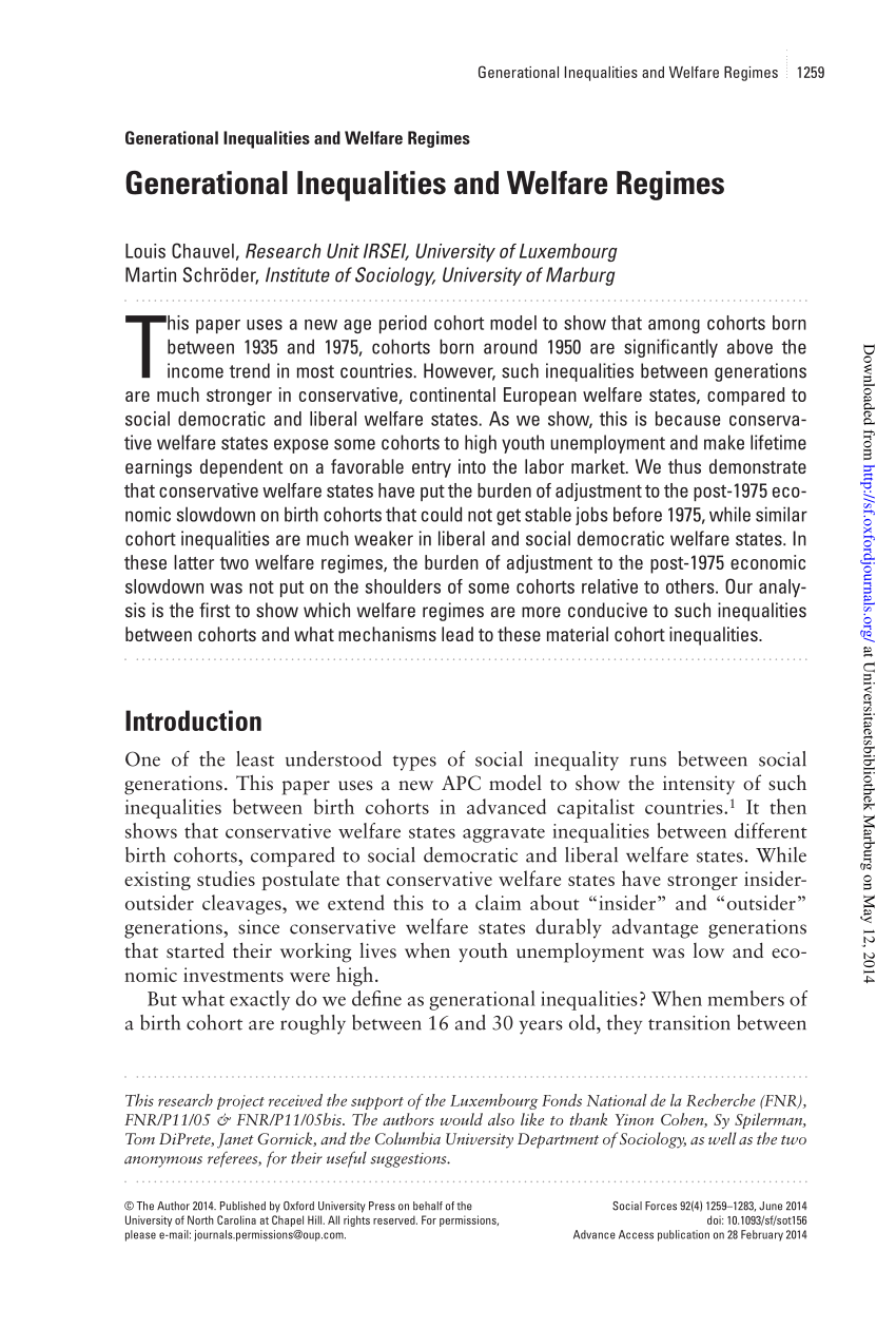 Pdf Generational Inequalities And Welfare Regimes