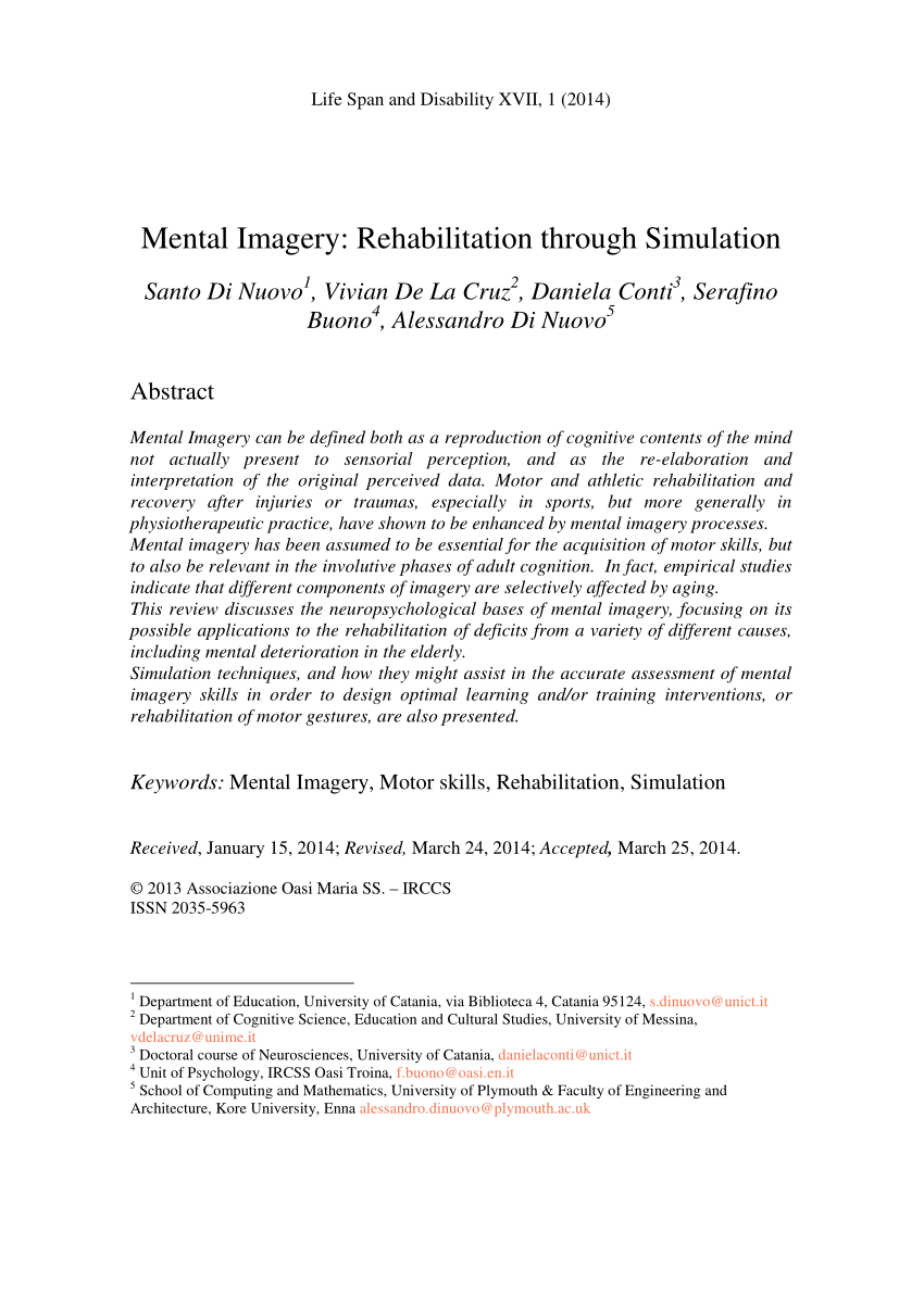 Pdf Mental Imagery Rehabilitation Through Simulation