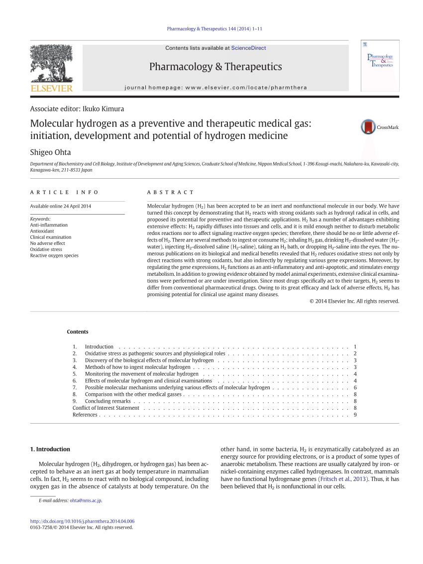 Pdf Molecular Hydrogen As A Preventive And Therapeutic Medical Gas Initiation Development And Potential Of Hydrogen Medicine