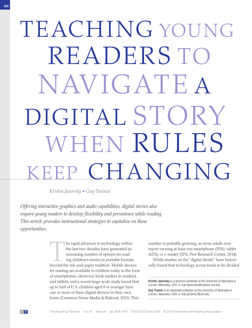 Pdf Teaching Young Readers To Navigate A Digital Story When Rules Keep Changing