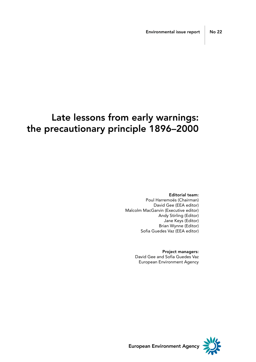 PDF) The Precautionary Principle in the 20th Century: Late Lessons from  Early Warnings