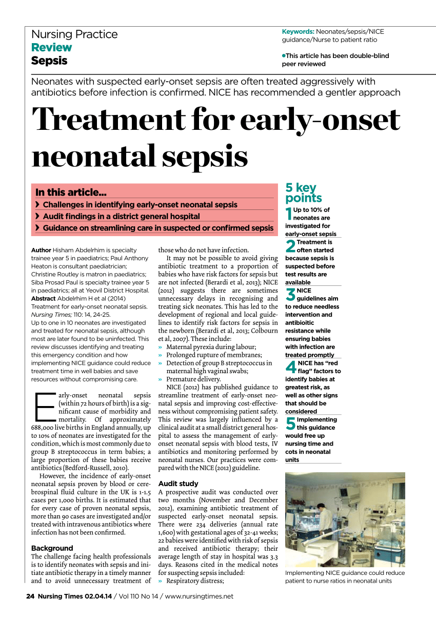 (PDF) Treatment for early-onset neonatal sepsis