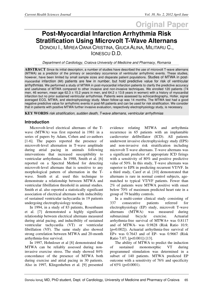 PDF Post Myocardial Infarction Arrhythmia Risk Stratification  