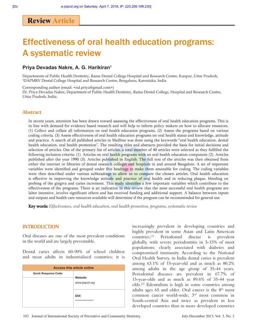systematic review oral health education