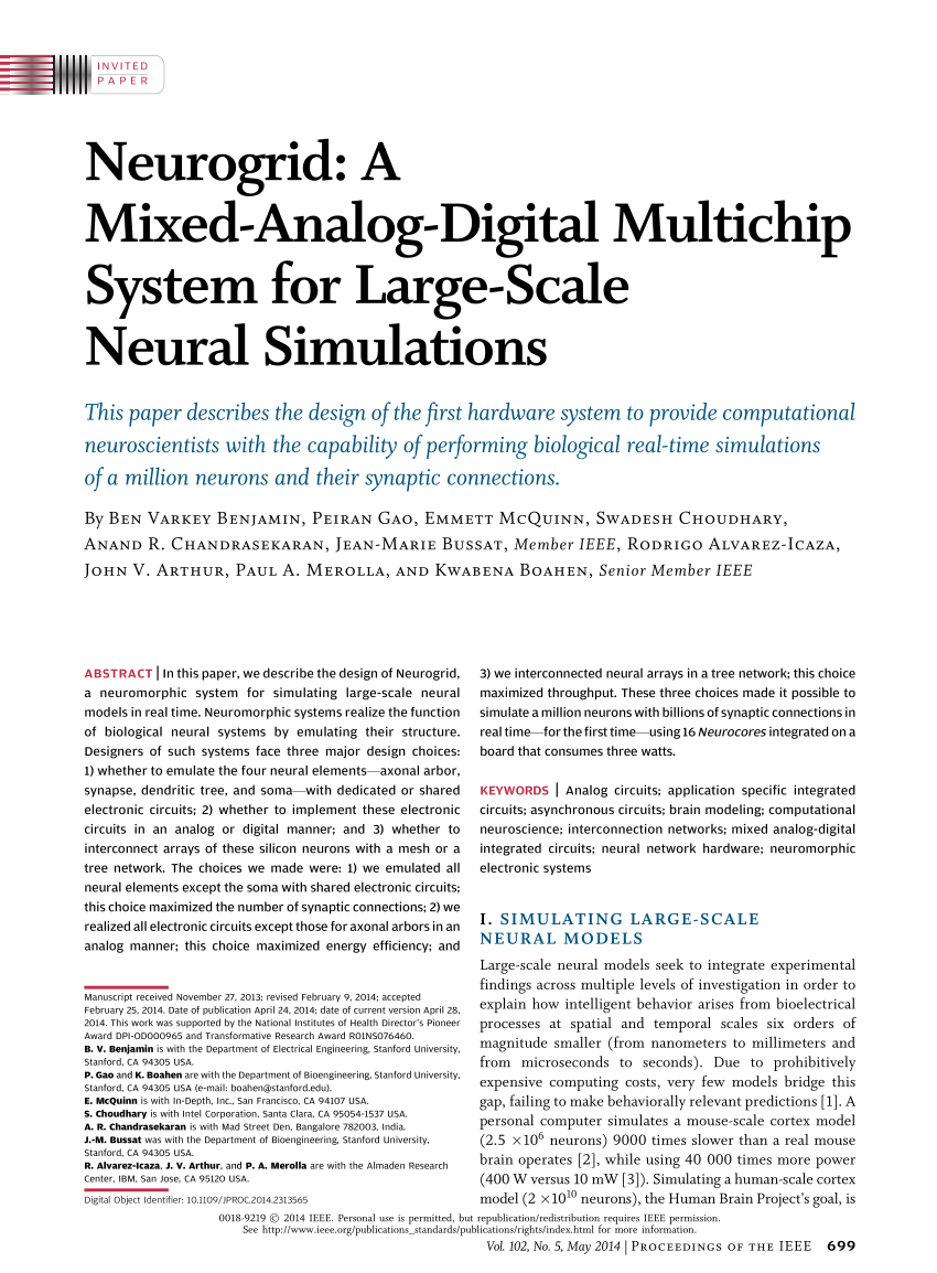 Pdf Neurogrid A Mixed Analog Digital Multichip System For Large Scale Neural Simulations