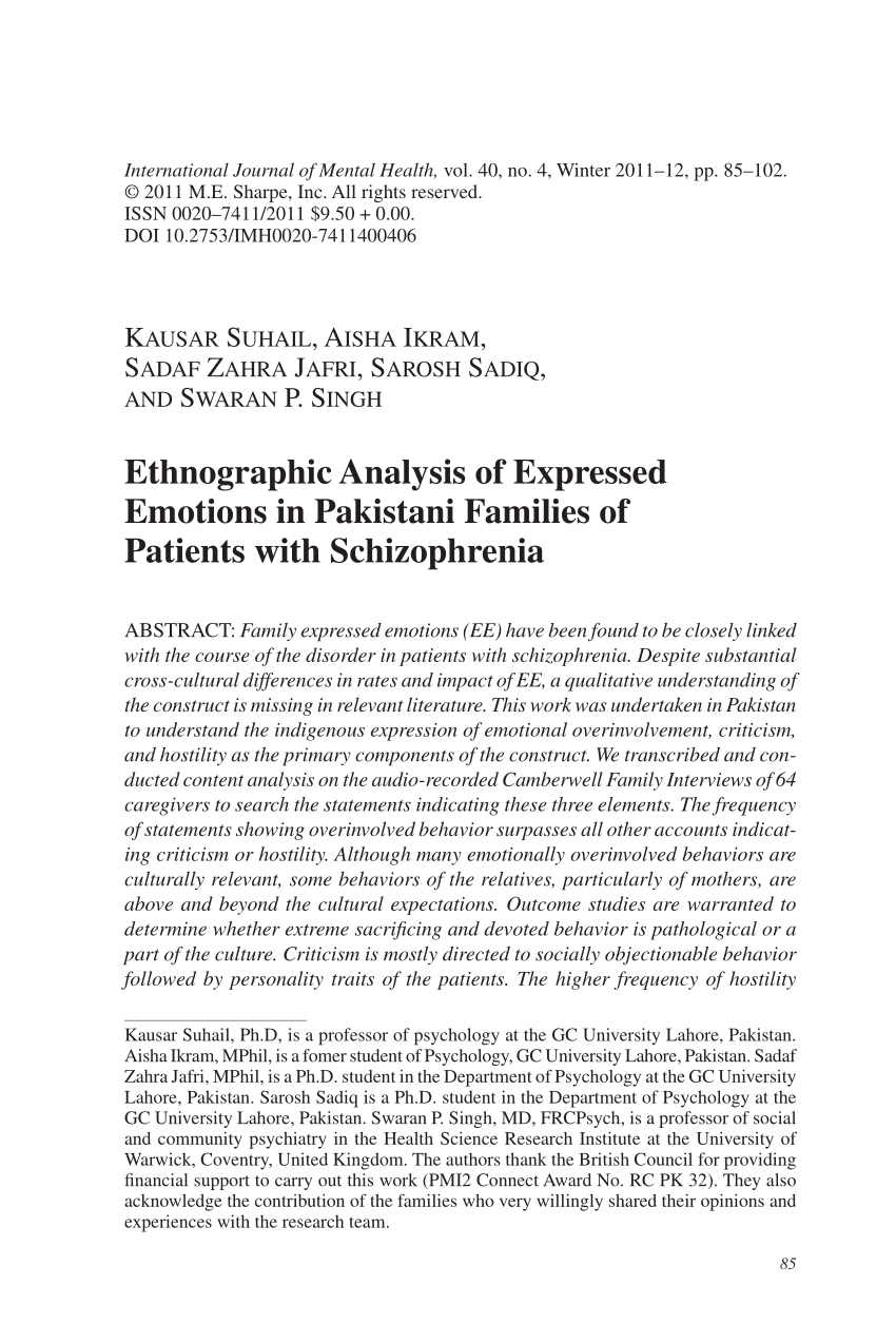 case study of schizophrenia in pakistan