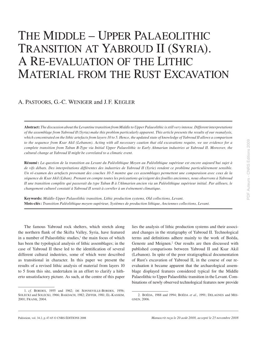 Pdf The Middle Upper Palaeolithic Transition At Yabroud Ii Syria A Re Evaluation Of The Lithic Material From The Rust Excavation