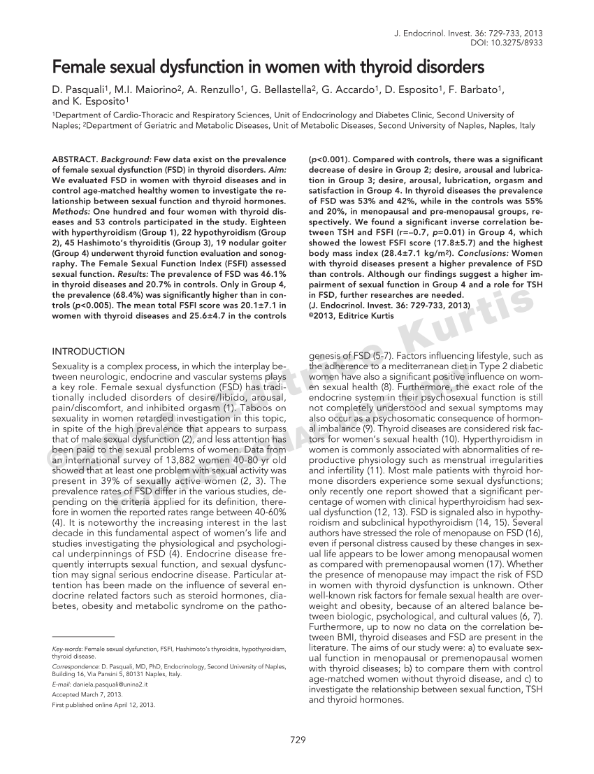 PDF Female sexual dysfunction in women with thyroid disorders