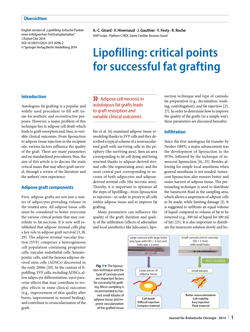 Pdf Lipofilling Critical Points For Successful Fat Grafting