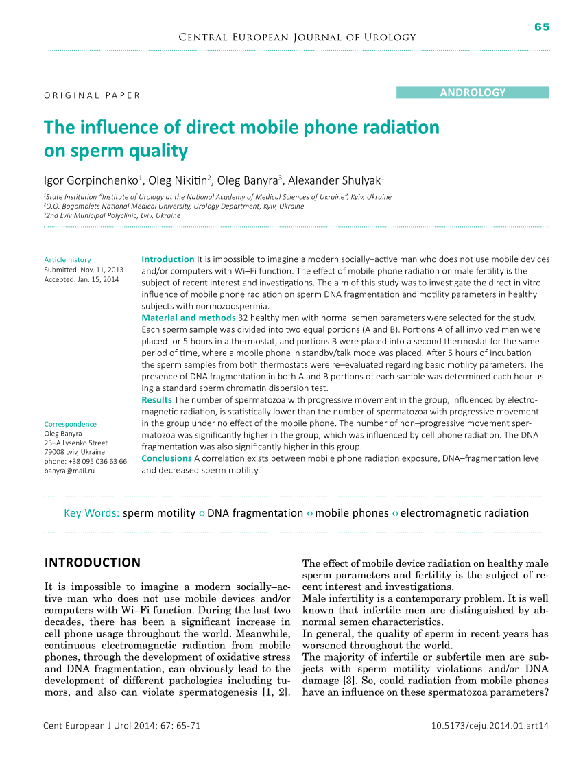 Pdf The Influence Of Direct Mobile Phone Radiation On Sperm Quality