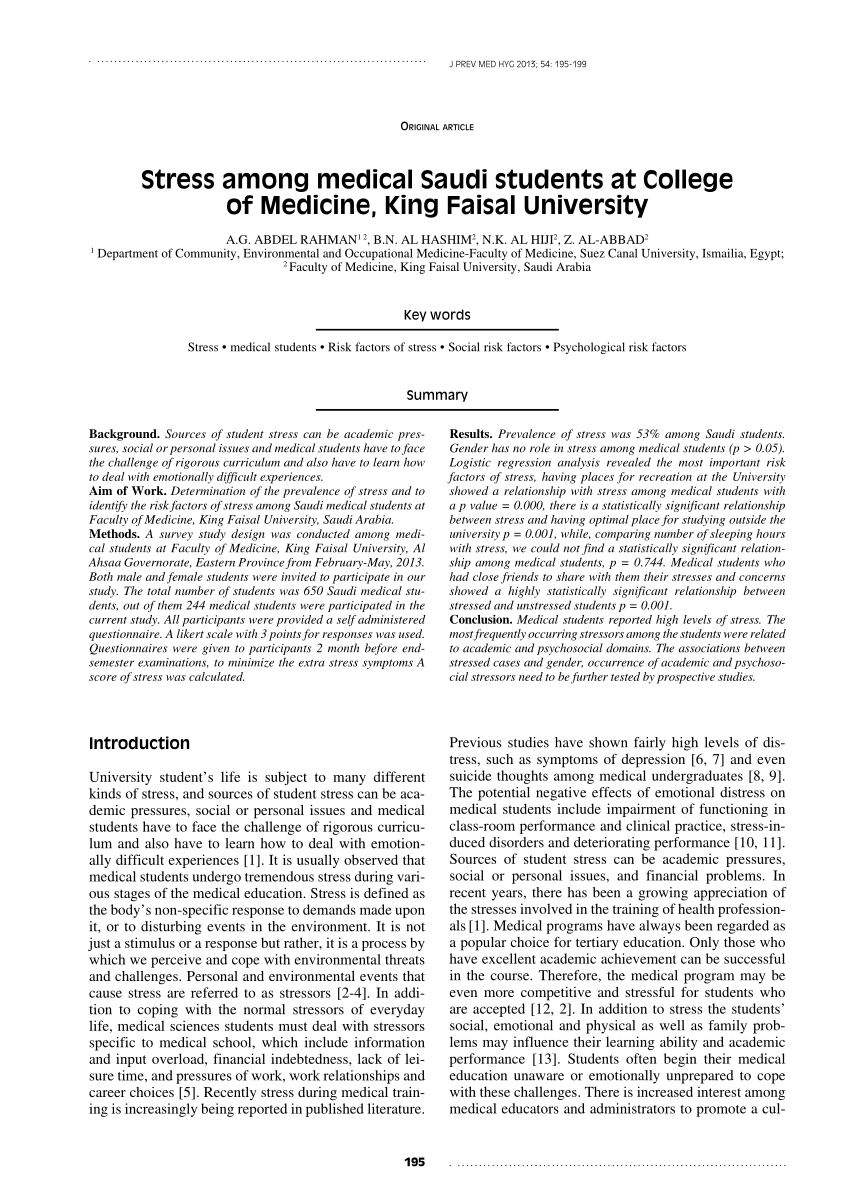 (PDF) Stress among medical Saudi students at College of ...