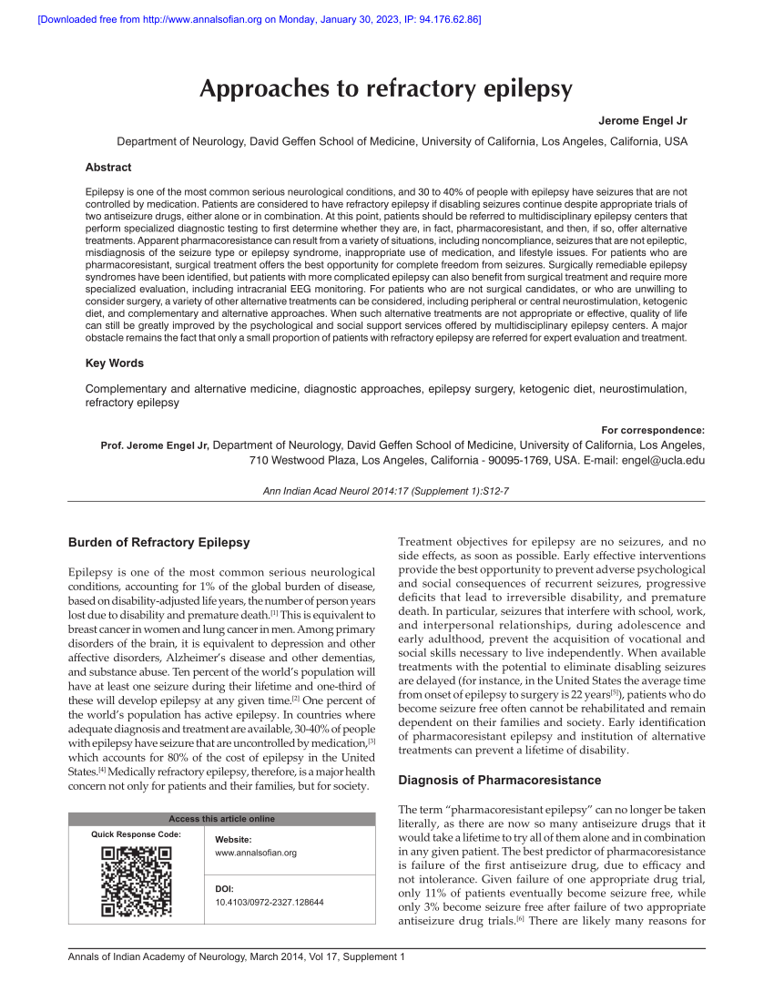 PDF Approaches to refractory epilepsy