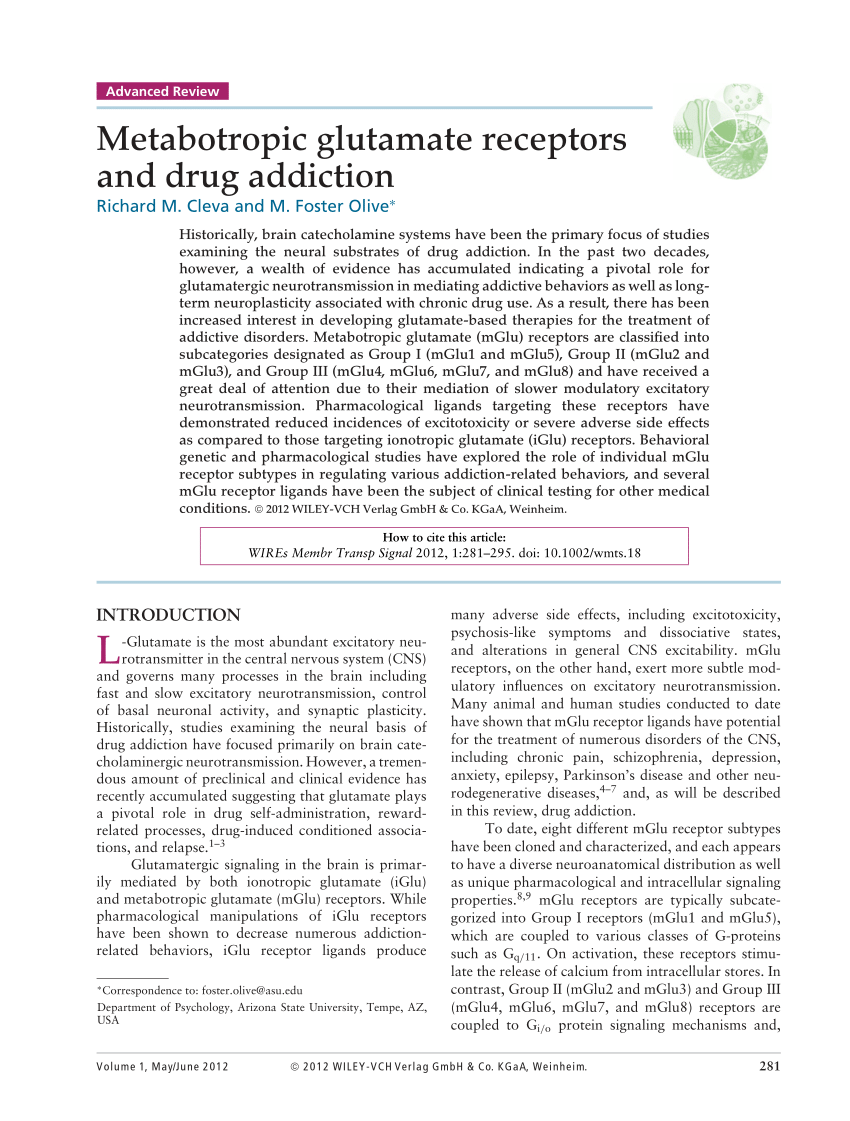 Pdf Mglu Receptors And Drug Addiction